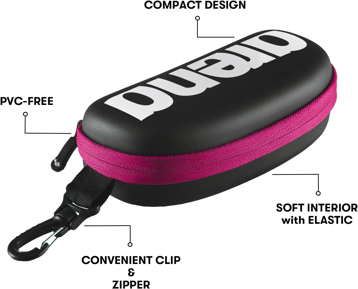 Detalle de Astuccio rigido per occhialini da nuoto Arena, con moschettone (nero/bianco/fucsia)