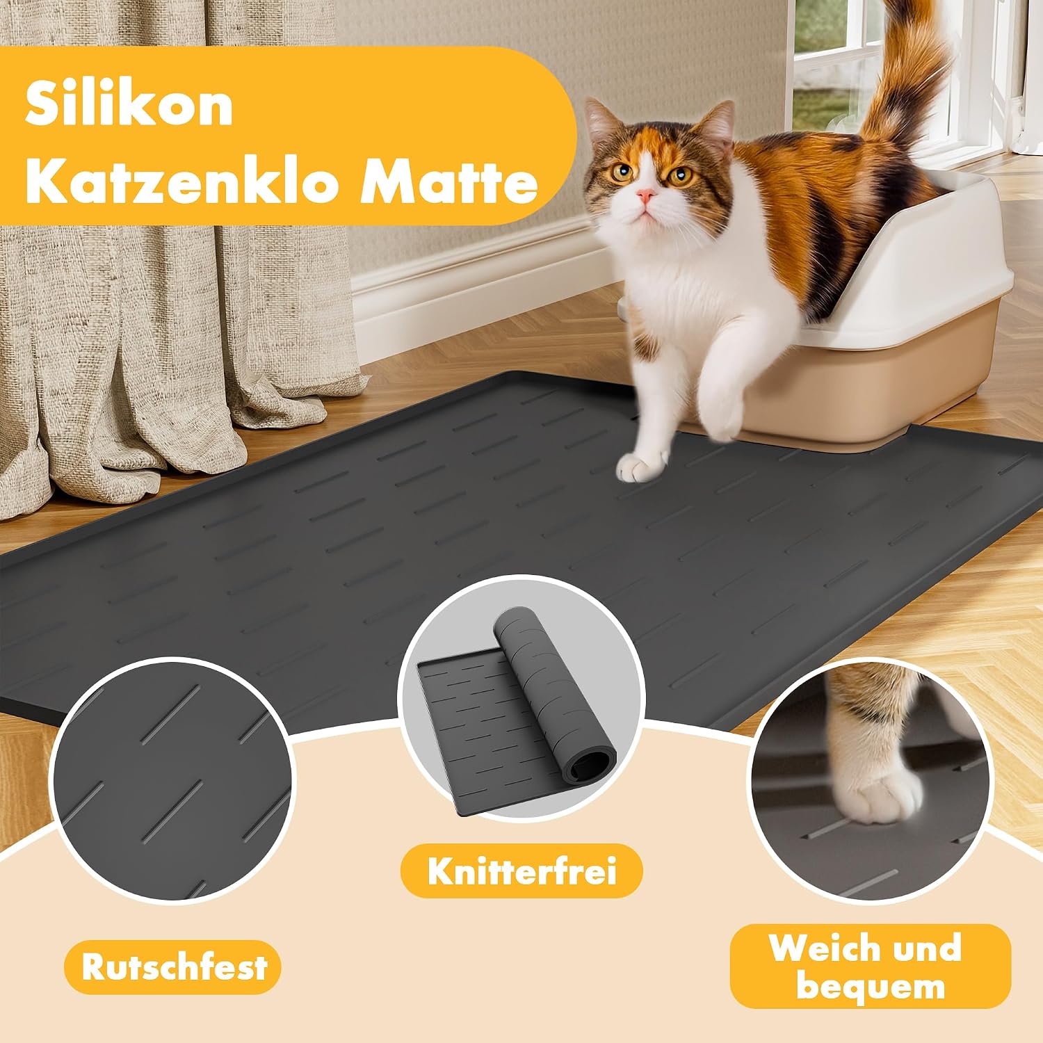 Thumbnail 3 de Pieviev Katzenklo Matte aus Silikon (86 x 56 cm) – rutschfeste, wasserdichte Unterlage in Dunkelgrau