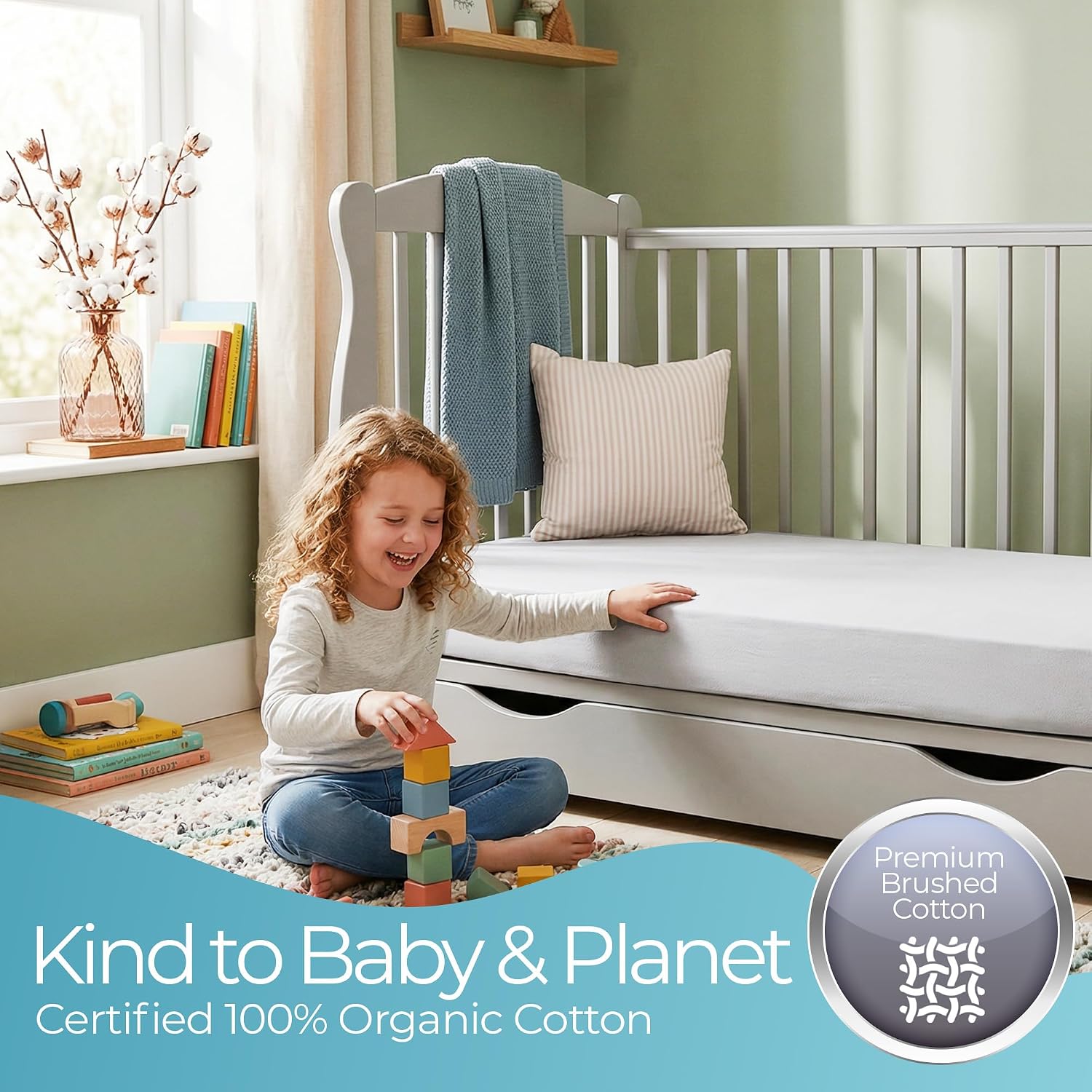 Thumbnail 4 de Grey Cot Sheets 120x60cm Fitted – 2 Pack, 100% Organic Cotton
