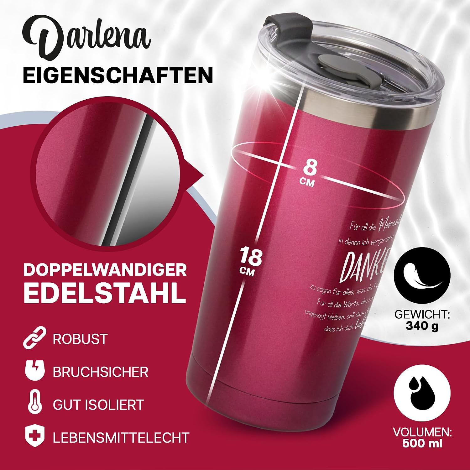 Thumbnail 4 de Darlena Thermobecher Beste Mama (Lustig) – 500 ml, Geschenkbox inkl. Edelstahl-Strohhalm