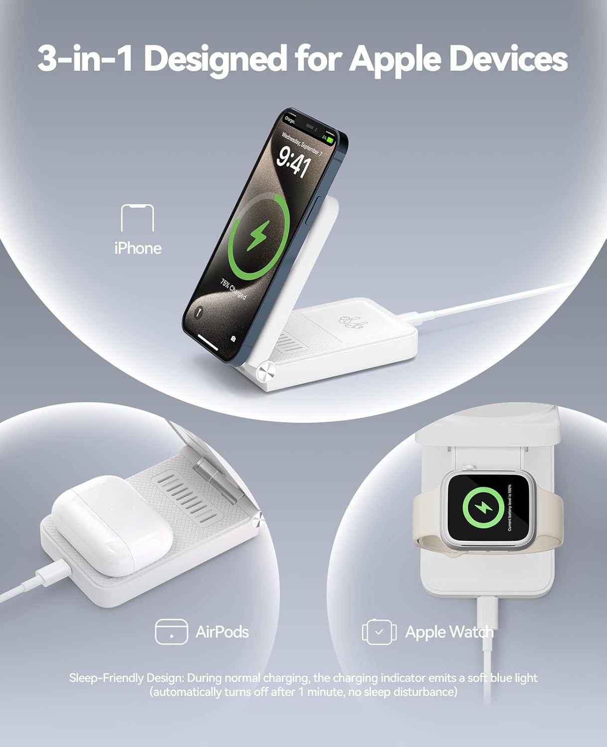 Detalle 2 de ILOUYU 3-in-1 25W Foldable Magnetic Wireless Charging Station for iPhone, AirPods, and Apple Watch