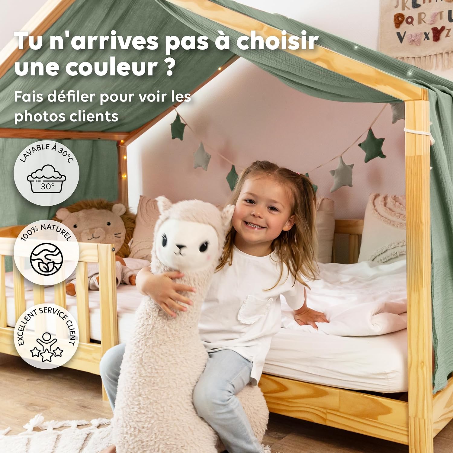Detalle de lilimaus BH-HB-SINGLE-135x320-GRÜN bedhemel van mousseline katoen, handgemaakt