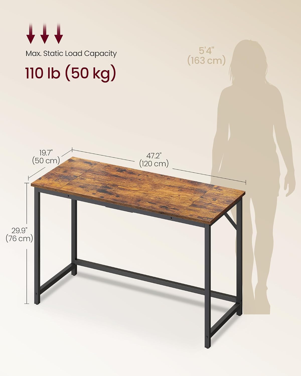 Detalle de VASAGLE Computer Desk, 47.2-Inch