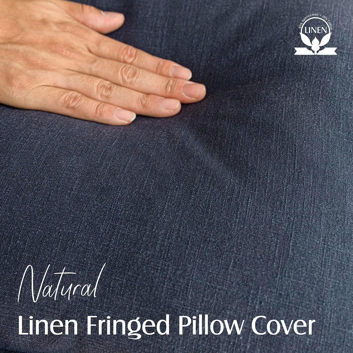 Detalle de Foindtower 2-Pack Decorative Linen Fringe Throw Pillow Covers in Navy Blue (20x20)
