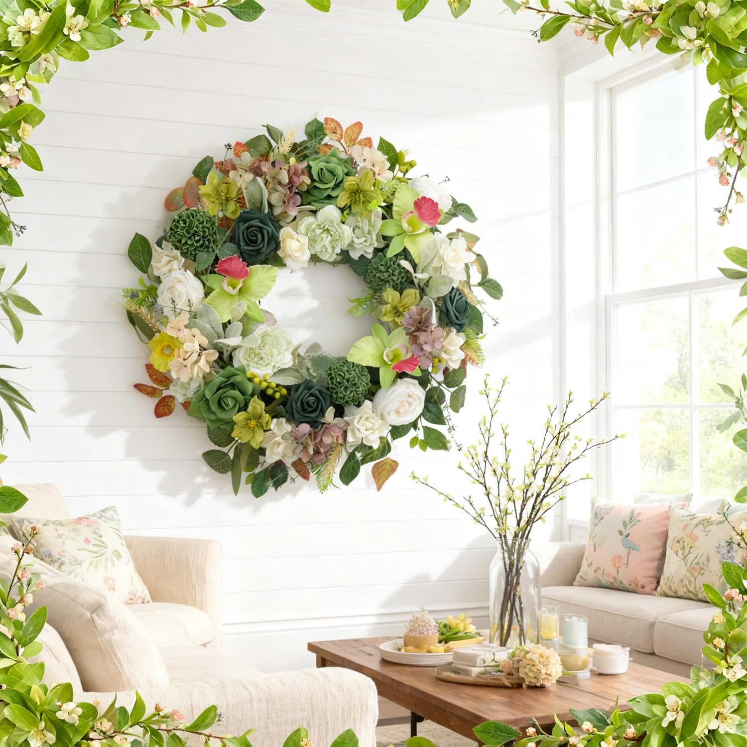 Thumbnail 3 de Egolot 22 Inch Green Orchid Spring Everyday Wreath