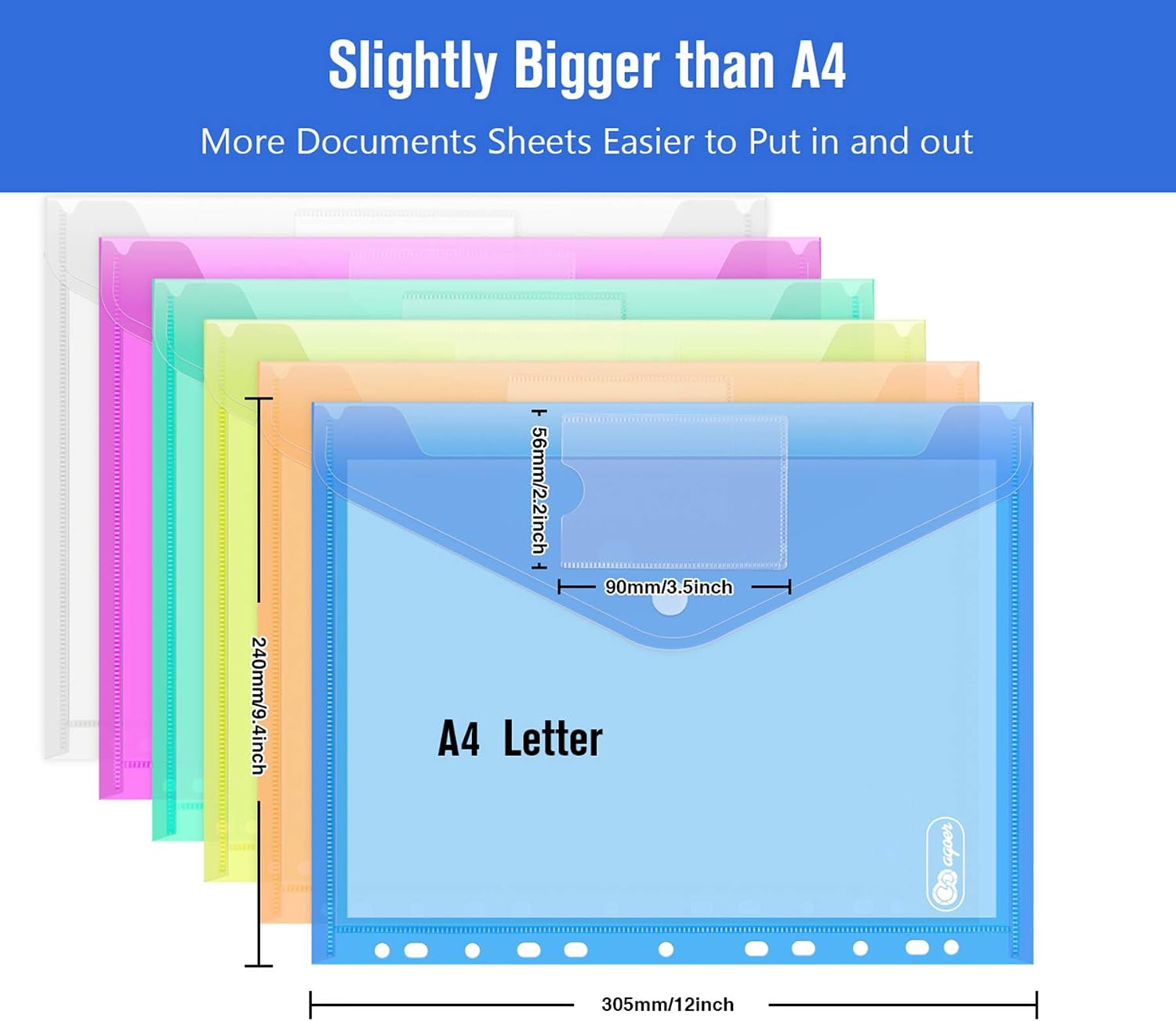 Thumbnail 2 de 24 Pack A4 Plastic Wallets with 11-Hole Binder Punched | Clear Pocket Document Wallets in Multiple Colours