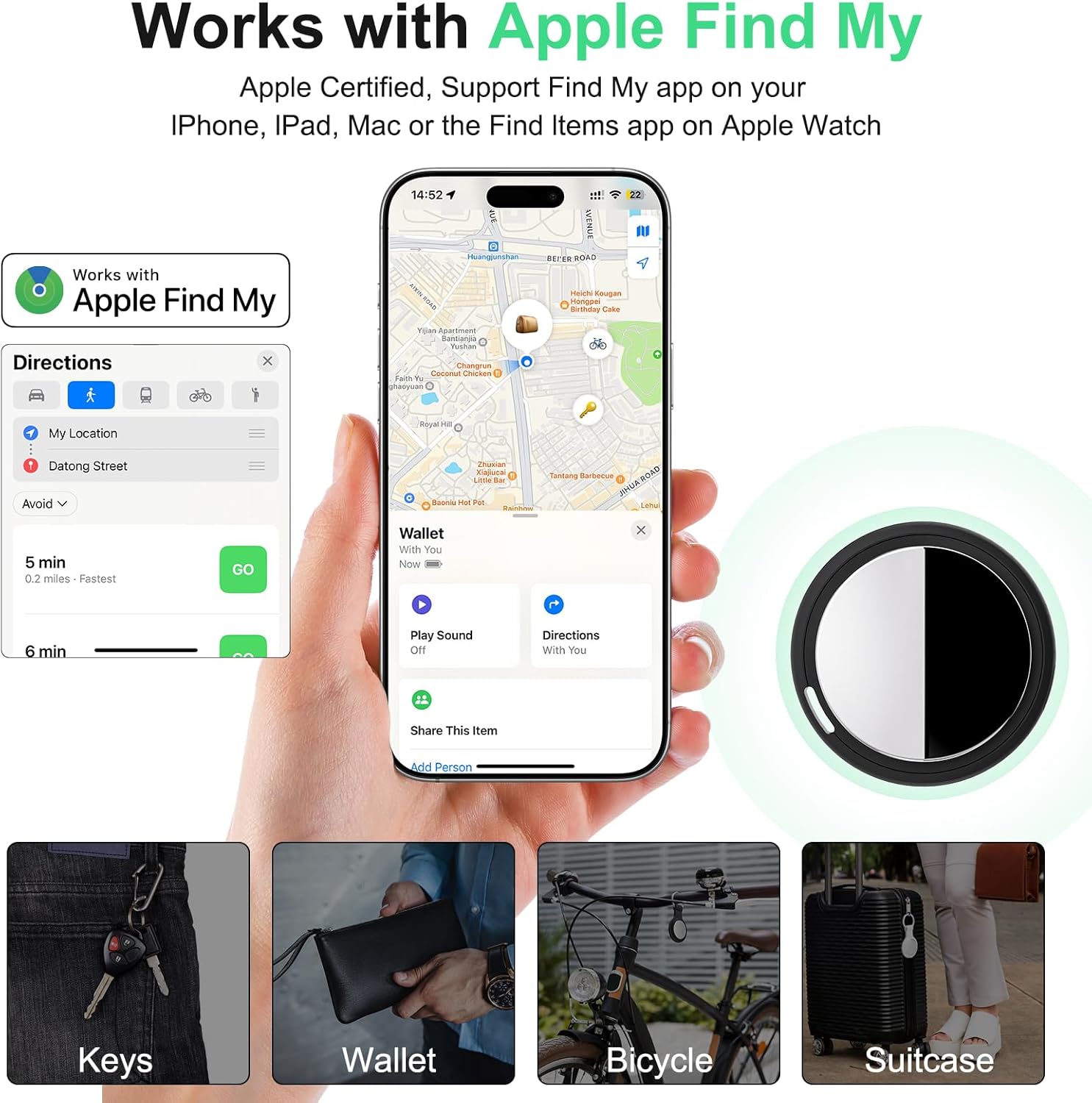 Thumbnail 1 de Bnlei Air Tracker Tag with Apple Find My (iOS Only) – 4-Pack (Black)