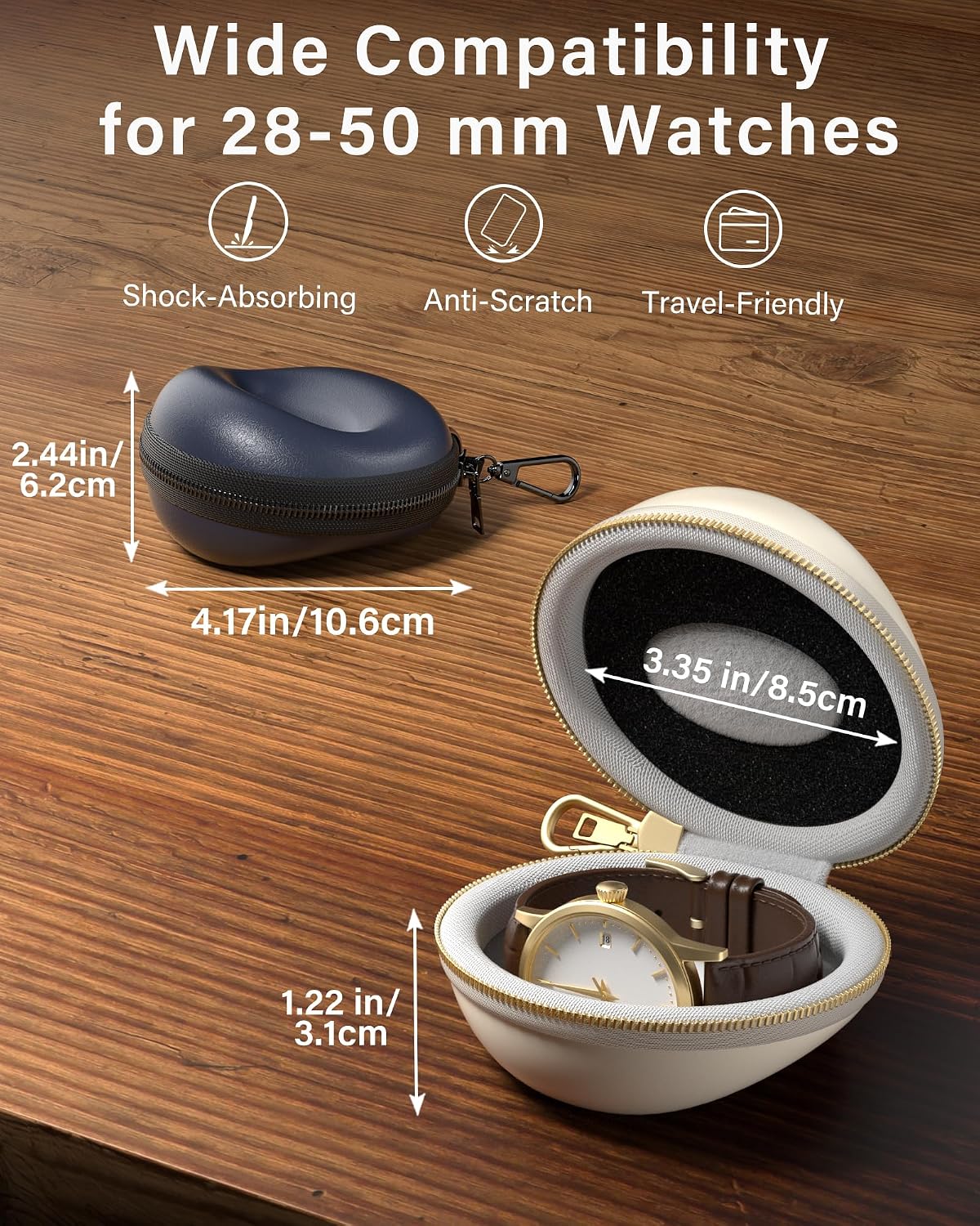 Detalle de ProCase PC-08367889 Single Watch Travel Case, EVA Hard Shell, Carabiner, Beige