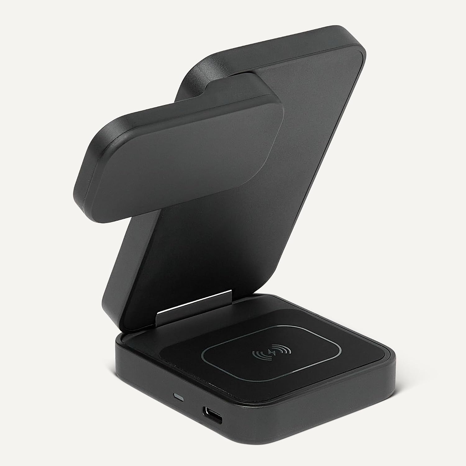 Detalle de Amazon Basics 25W Qi2.2 3-in-1 Wireless Charging Station with Foldable Stand (MagSafe Compatible) for iPhone, Apple Watch and AirPods