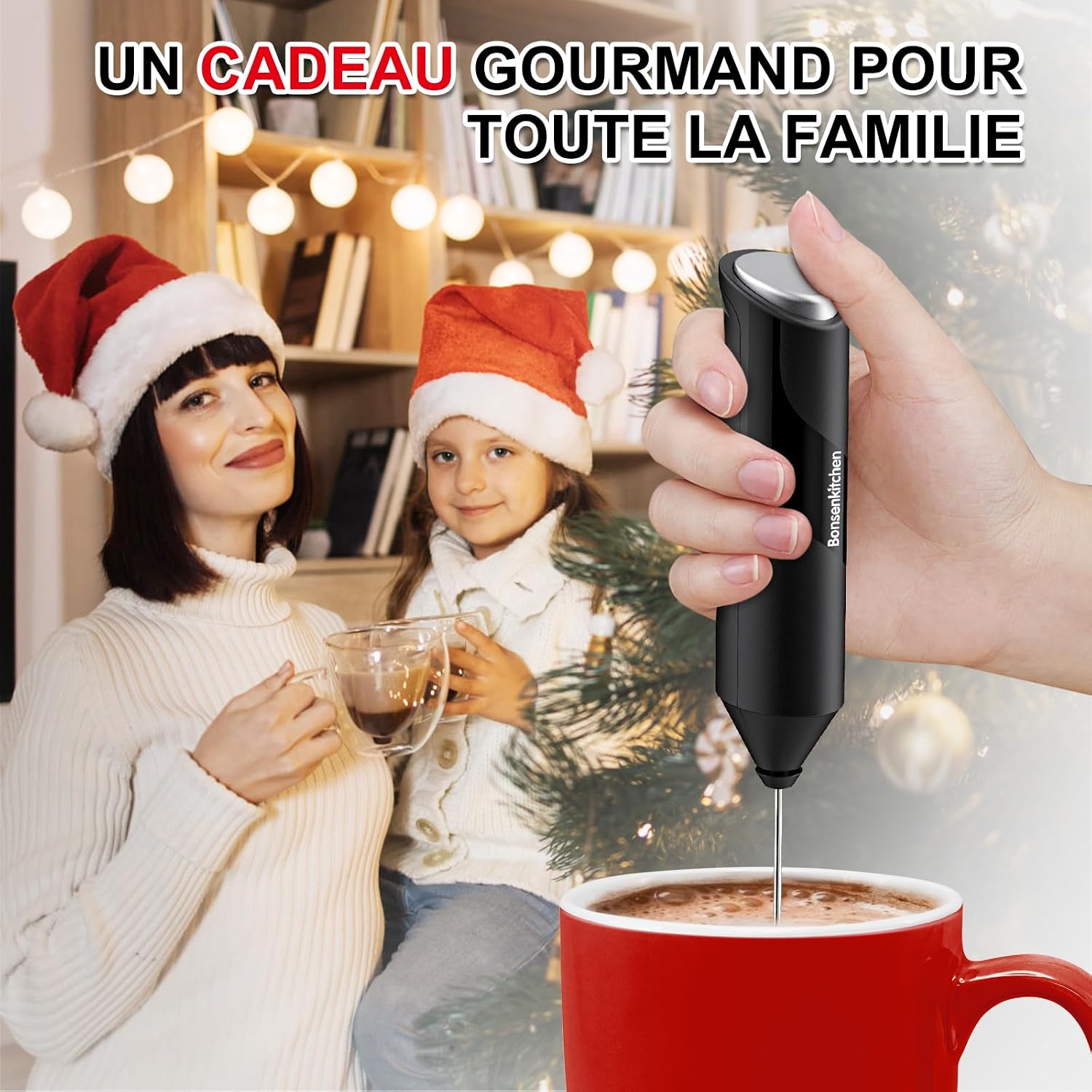 Thumbnail 6 de Bonsenkitchen Mousseur à Lait Électrique en Acier Inoxydable — Portable, 2 piles AA