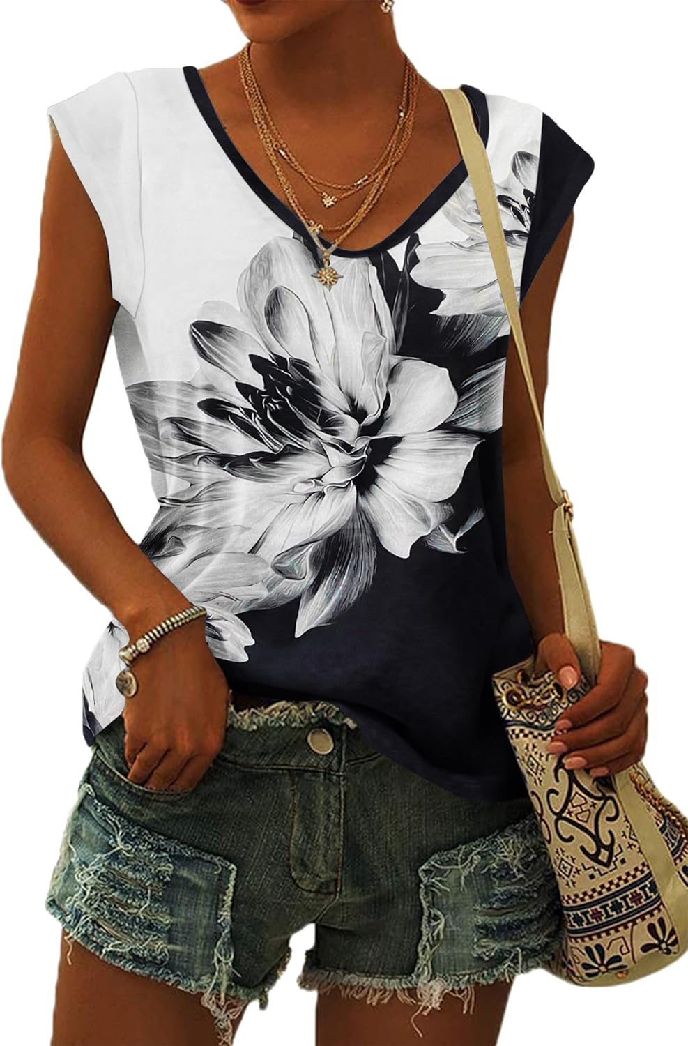 Thumbnail 6 de WNEEDU T Shirt Femme à Manches Courtes Col V – Tee Shirt Décontracté estival