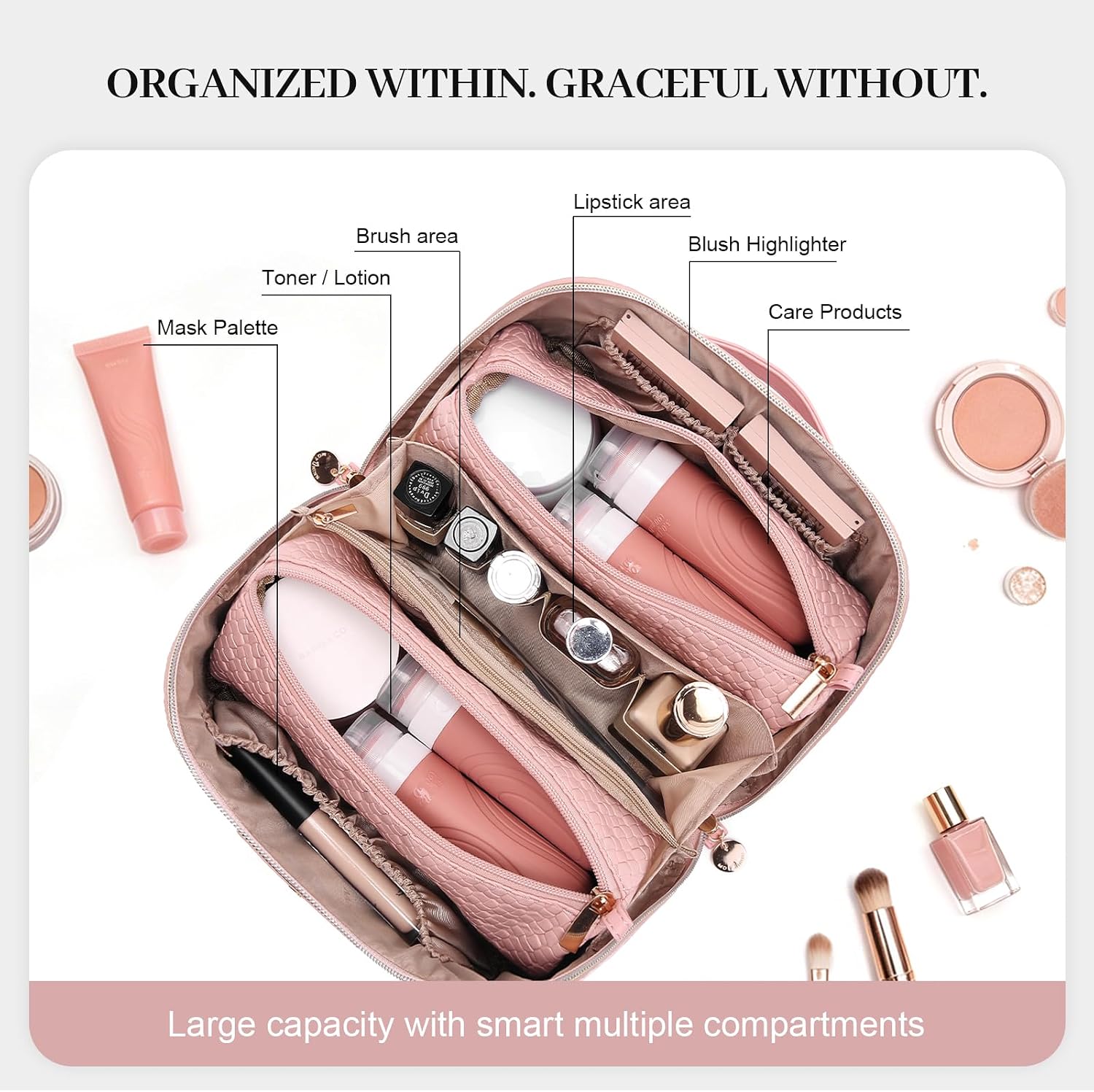 Detalle 2 de MOT HINN Makeup Travel Bag Set, Pink