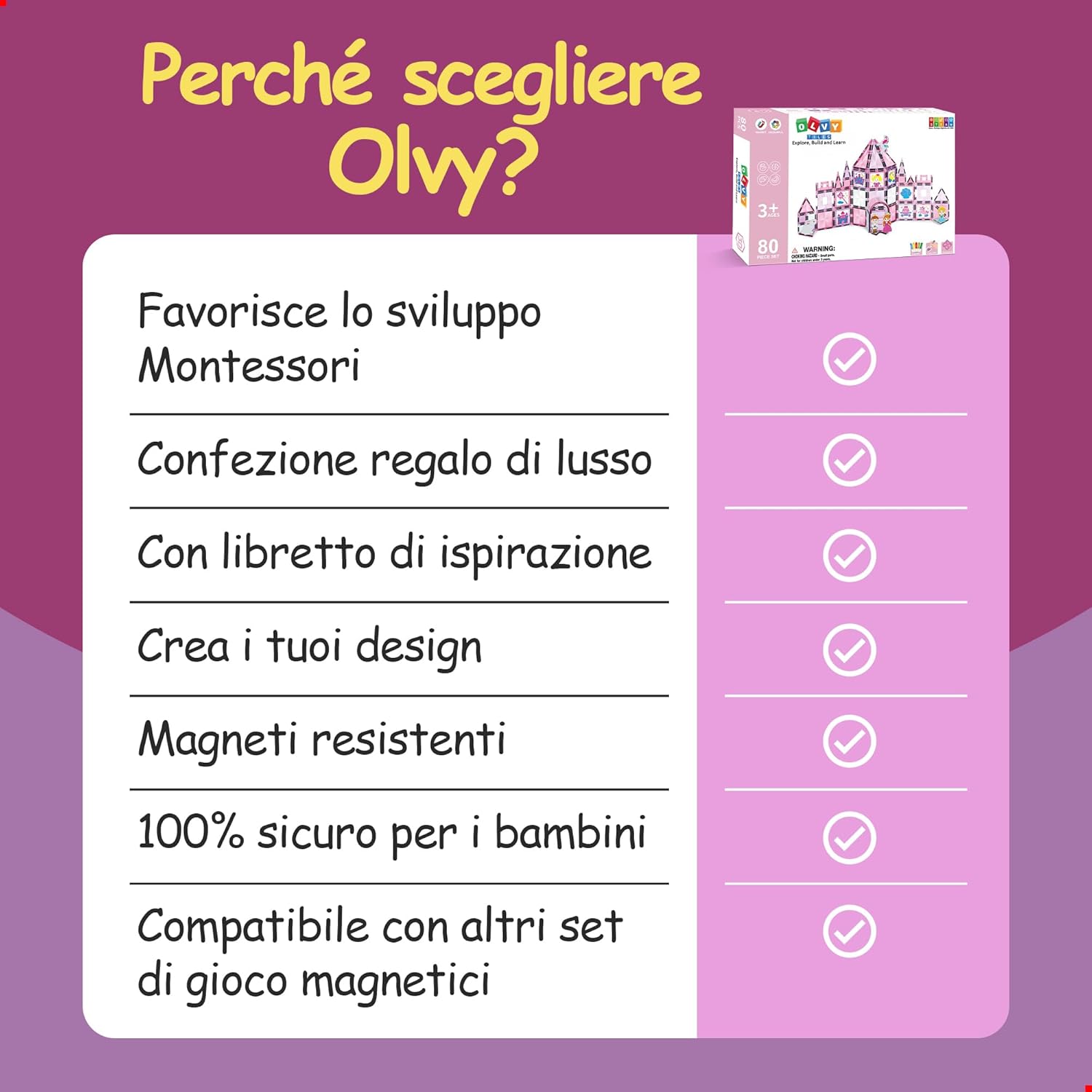 Detalle 2 de Olvy Montessori – Giocattolo magnetico in piastrelle (Principessa), blocchi STEM per età 3+