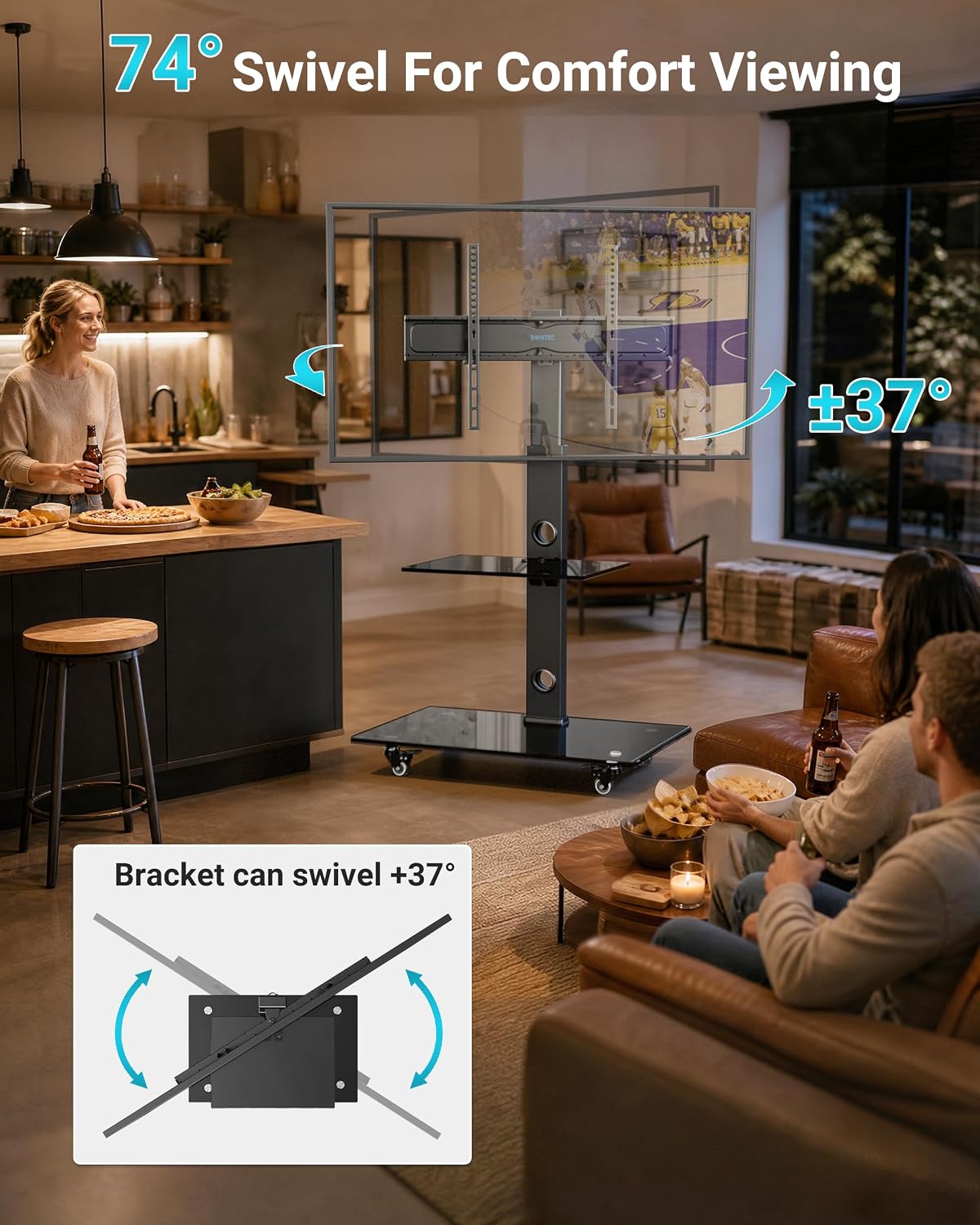 Thumbnail 3 de BONTEC mobiele tv-standaard met wielen, voor 30–70 inch, tot 40 kg