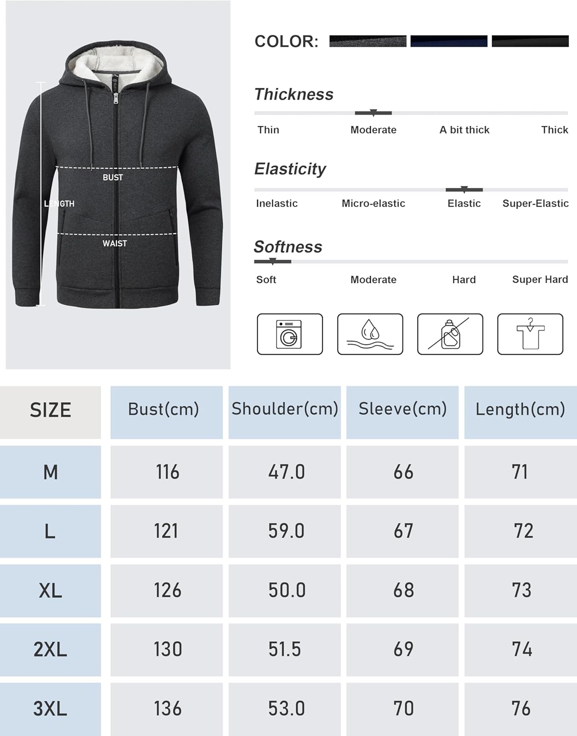 Thumbnail 6 de Veste sweat à capuche en polaire MoFiz pour homme, doublure sherpa et fermeture éclair, M–3XL
