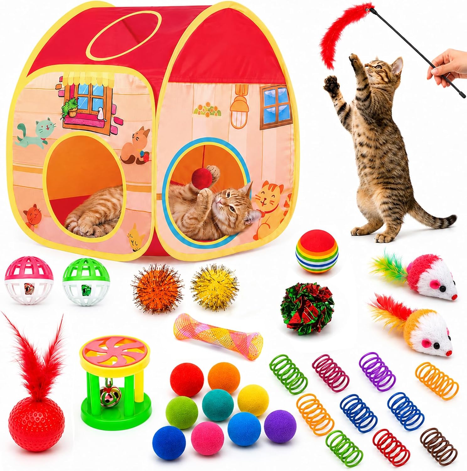 Detalle de AILUKI N-House-33 33-Piece Cat Toy Set with Collapsible Tunnel