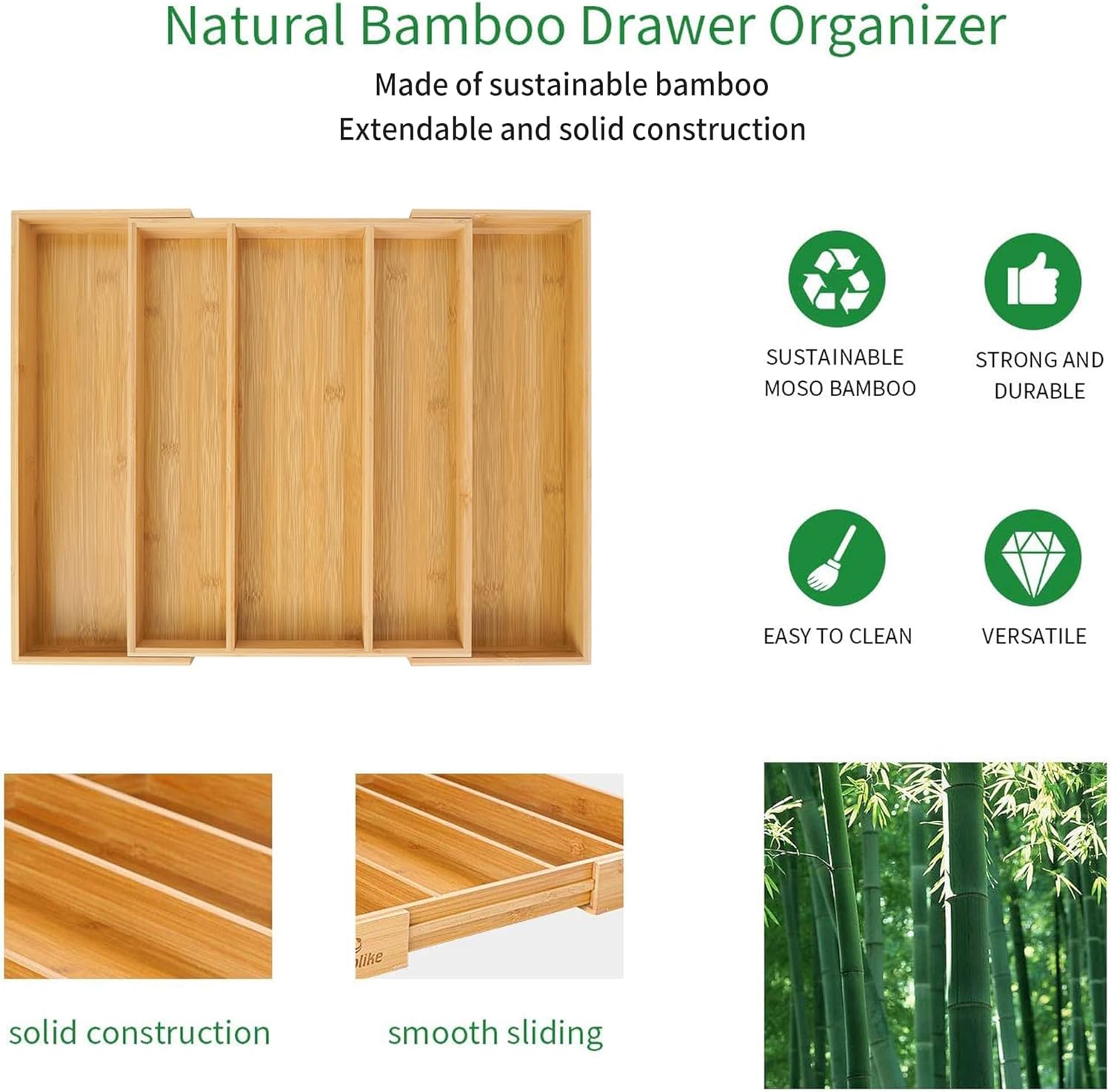 Thumbnail 5 de Utoplike Bamboo Kitchen Drawer Organizer ⚙