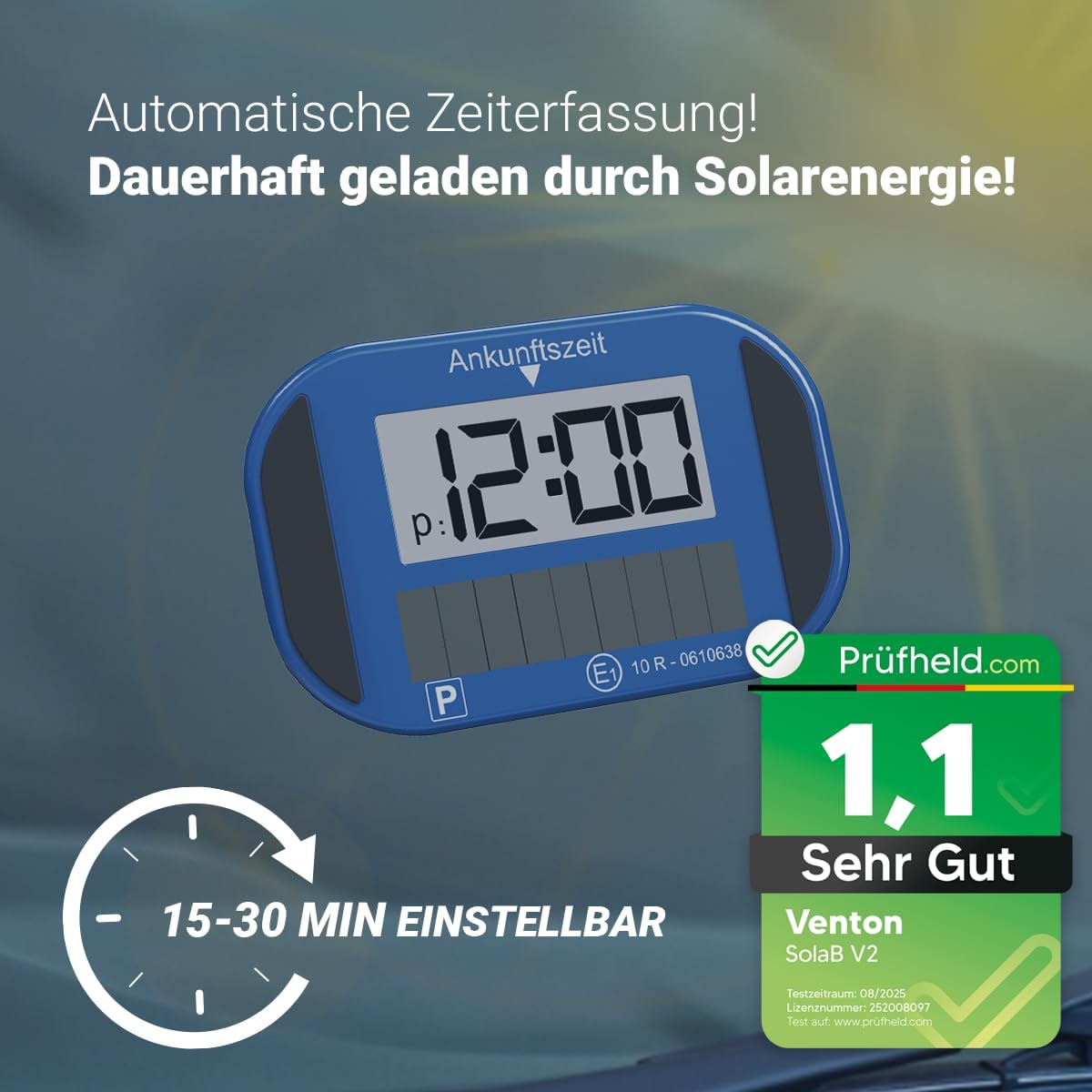 Detalle de VENTON Elektronische Solar-Parkscheibe mit KBA-Zulassung – SEHR GUT getestet (Note 1,1)