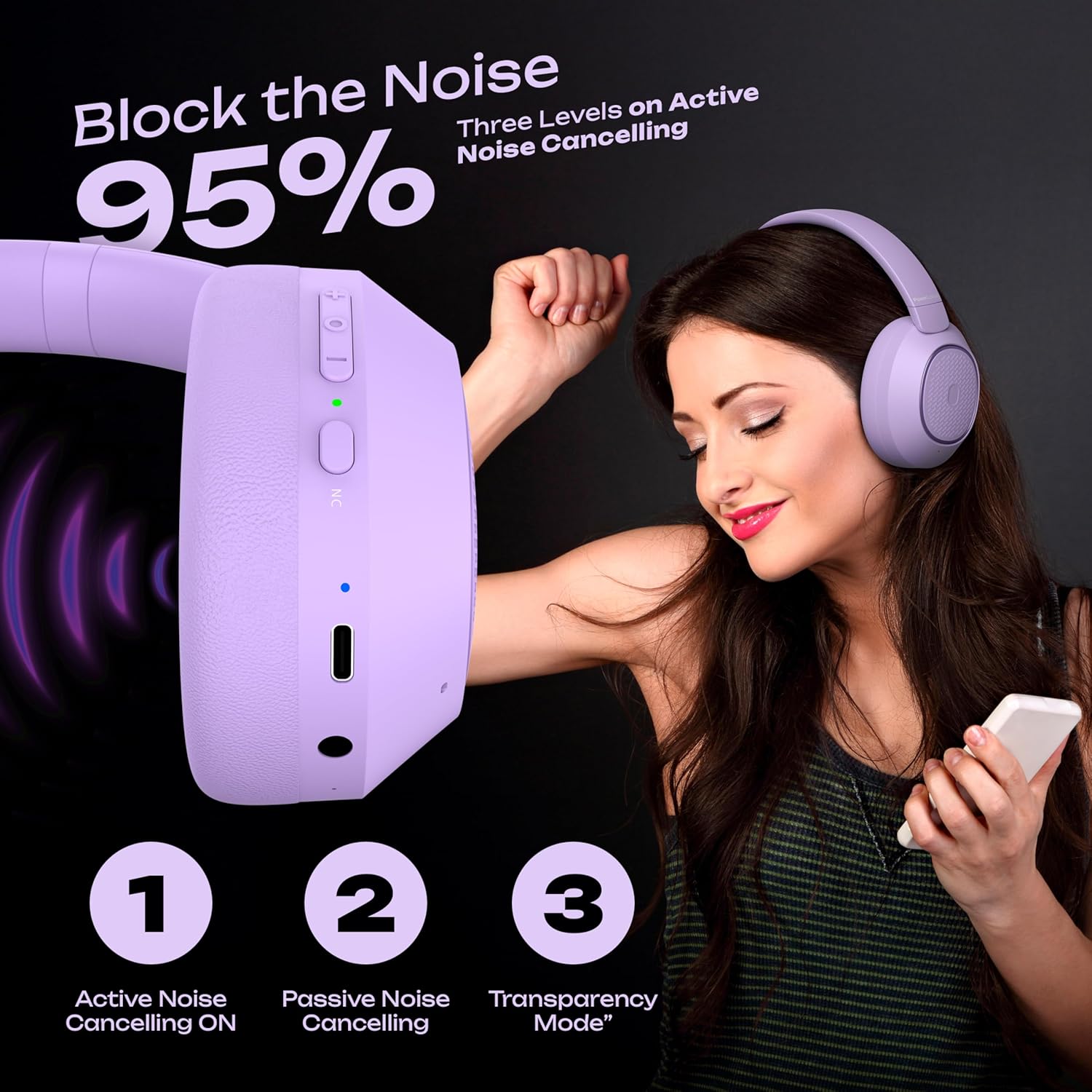 Thumbnail 1 de PowerLocus Universe: Cuffie Wireless con Cancellazione del Rumore Attiva Ibrida (Viola)