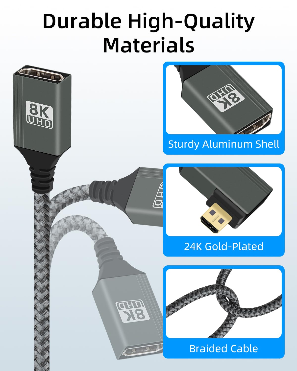 Detalle de RIIEYOCA 8K HDTV 2.1 Right-Angled Micro HDTV Male to Female Adapter Cable (15cm)