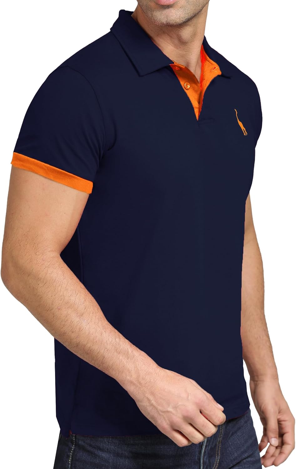 Detalle de GLESTORE Herren Poloshirt mit Giraffenstickerei – Kurzarm, Baumwolle-Elastan, ideal für Sommer & Golf