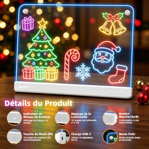 Thumbnail 10 de Awatty Tableau Lumineux LED Rechargeable – Planche à Dessin 16 pouces pour Enfants 4–12 ans