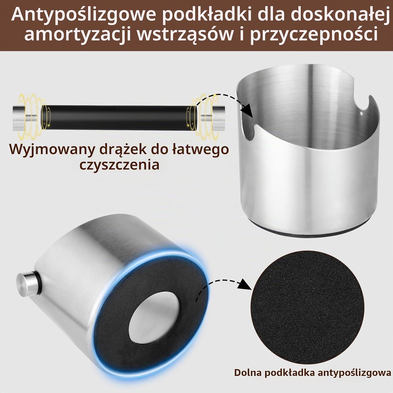 Detalle de ISHEWUDU KFZZT-3 – odbijak do kawy ze stali nierdzewnej ze szczotką
