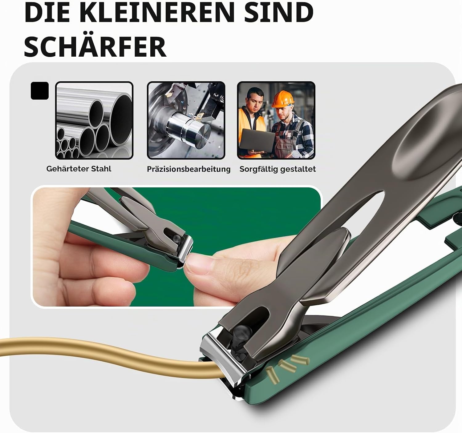 Detalle de VANWIN Nagelknipser-Set mit Auffangbehälter – gebogene & schräge Klingen, Anti-Spritz Präzision für Finger- und eingewachsene Nägel