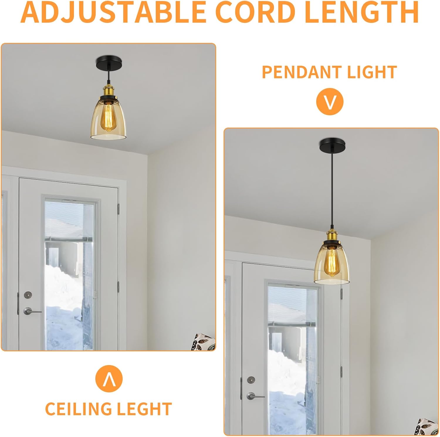 Thumbnail 2 de FORCOSO 3Pcs Vintage Glass Pendant Lights – Industrial Cognac Glass Ceiling Lamps with Adjustable Height