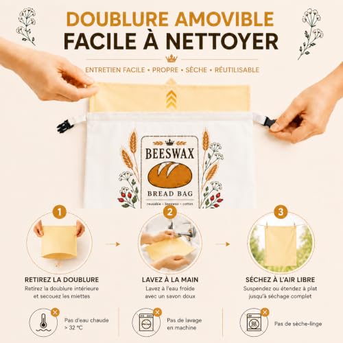 Detalle de Fruzmzk : sac à pain avec doublure amovible en cire d’abeille