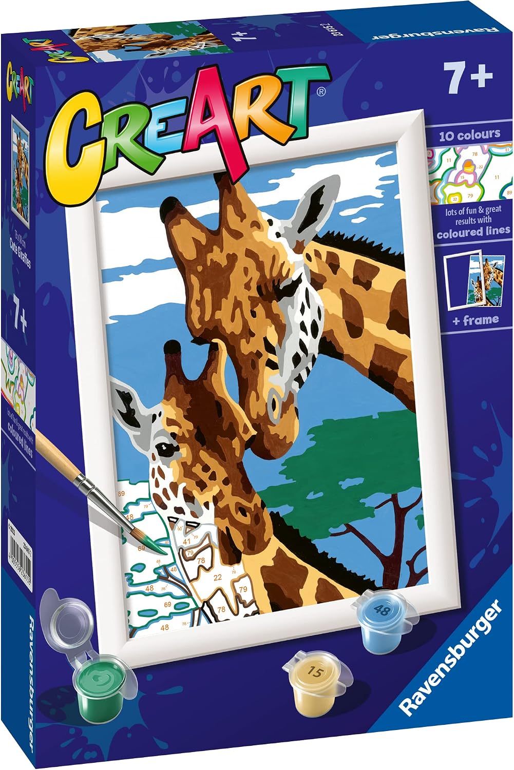 Detalle 2 de Ravensburger CreArt Giraffa: dipingere con i numeri per bambini 7+ (kit con tavole, cornice, pennello e colori)