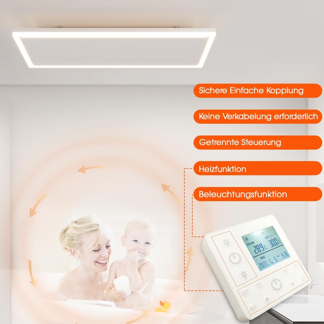 Detalle de Riscaldamento a infrarossi da soffitto con LED e termostato, 1.190 Watt