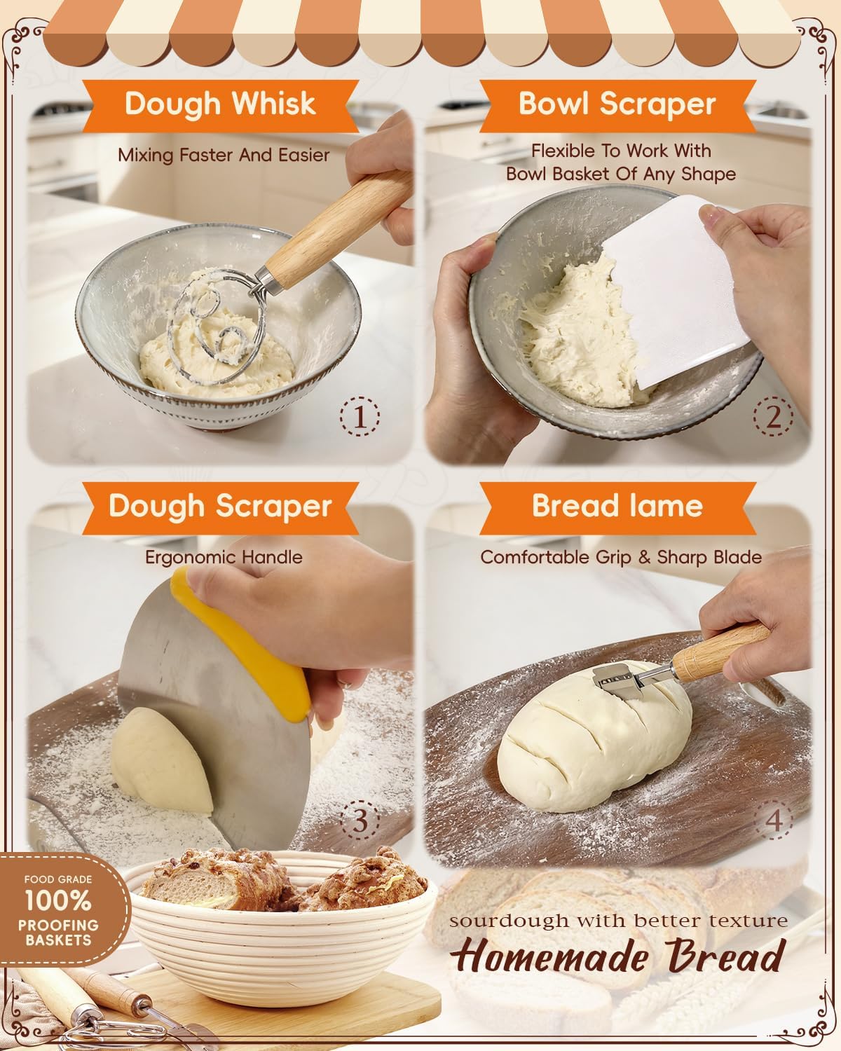 Detalle 1 de RYMTOX Complete Sourdough Starter Kit with 9-Inch Proofing Basket and Full Accessories
