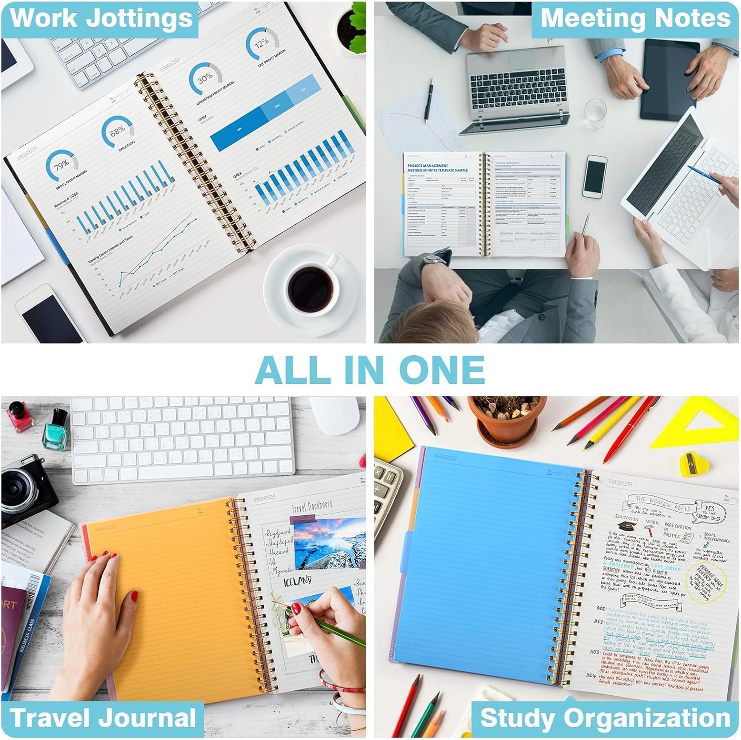 Thumbnail 5 de Carnet A4 OMEYA à spirale, 300 pages ligné avec intercalaires amovibles et couverture PVC étanche