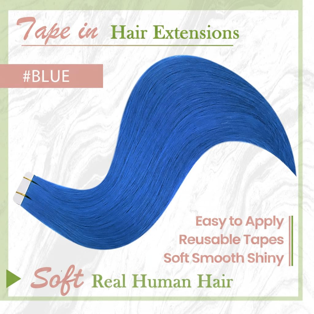 Thumbnail 2 de RUNATURE Tape in Extensions Echthaar Blau 40 cm