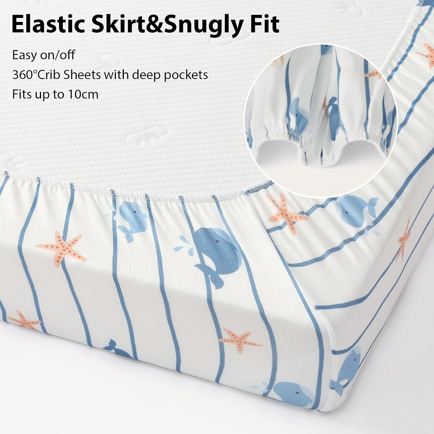 Thumbnail 4 de FIEMOL Next to Me Crib Sheets 85x51cm – 3 Pack (Blue Ocean Whale)