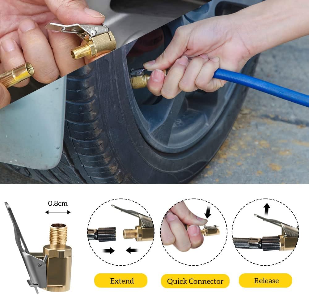 Detalle de URAQT Adaptateur de Valve de Pneumatique pour Voiture, 2pcs – Embout en Laiton et clip de tête de conversion