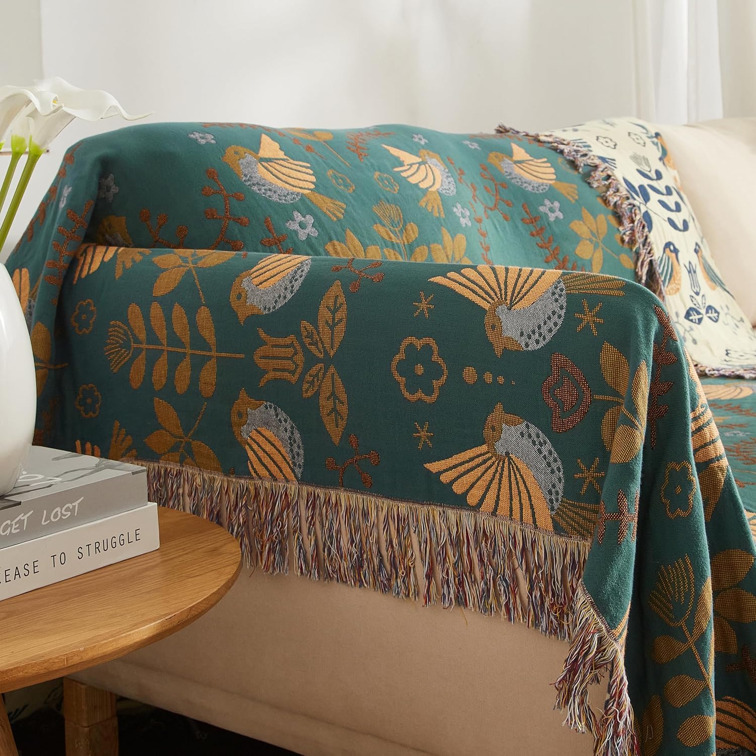 Detalle 1 de SE SOFTEXLY Boho Cotton Throw Blanket, 4-Layer Muslin, 60” x 80”