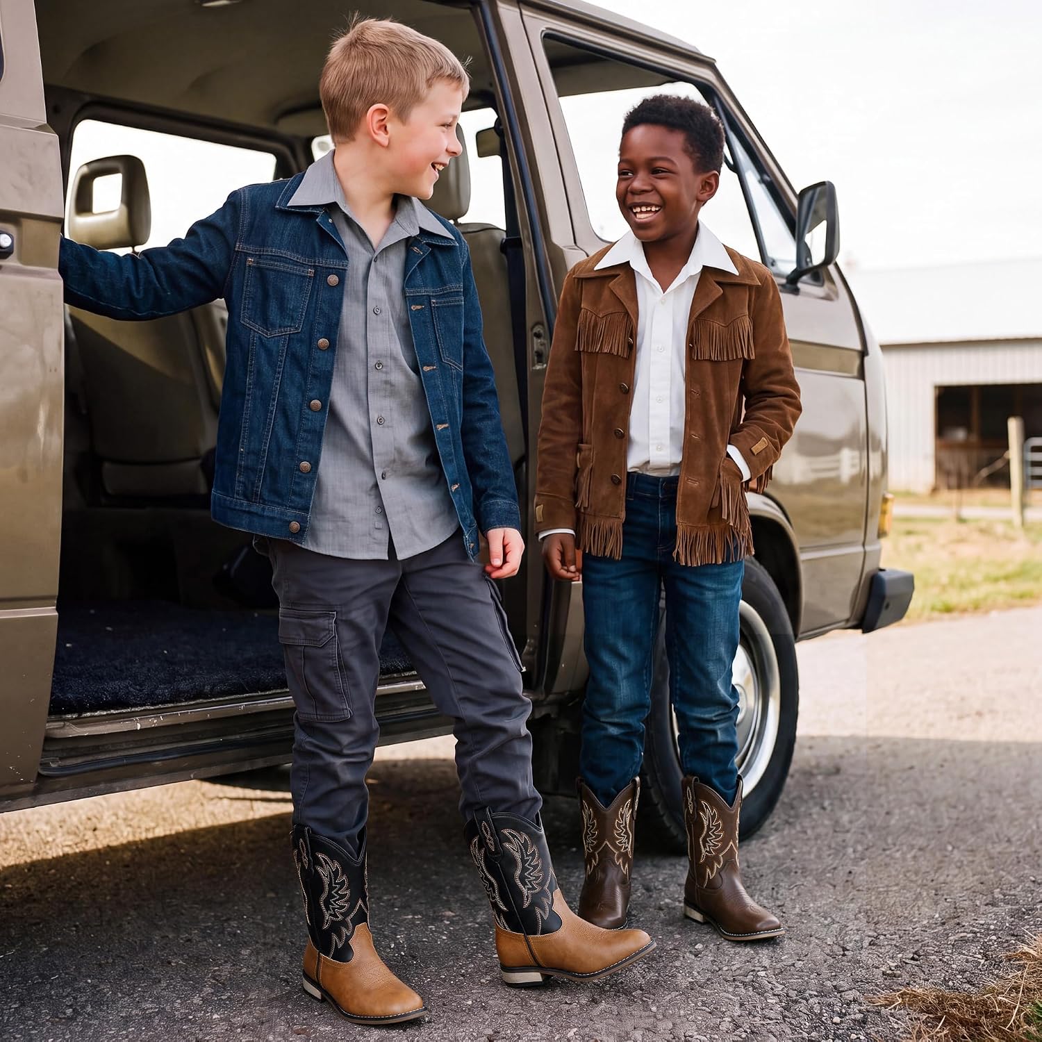 Detalle de DREAM PAIRS Kids' Cowboy Boots, Square Toe