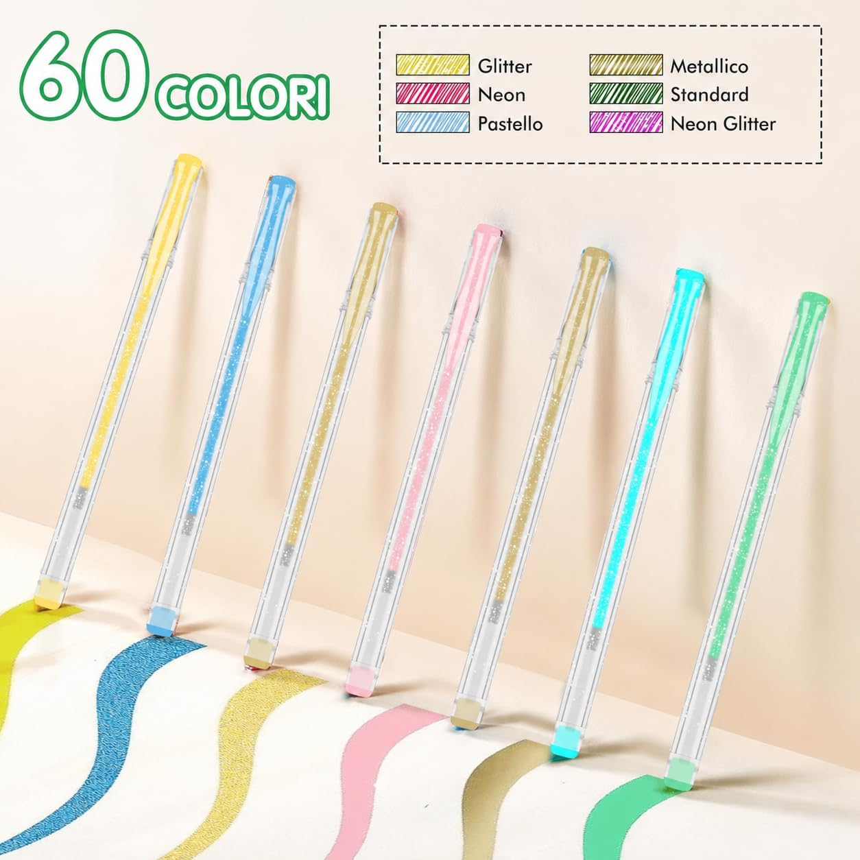 Thumbnail 4 de Melifluo Confezione da 120 Penne Colorate con Custodia: 60 penne gel e 60 ricariche, glitter e colori vivaci per adulti e progetti creativi