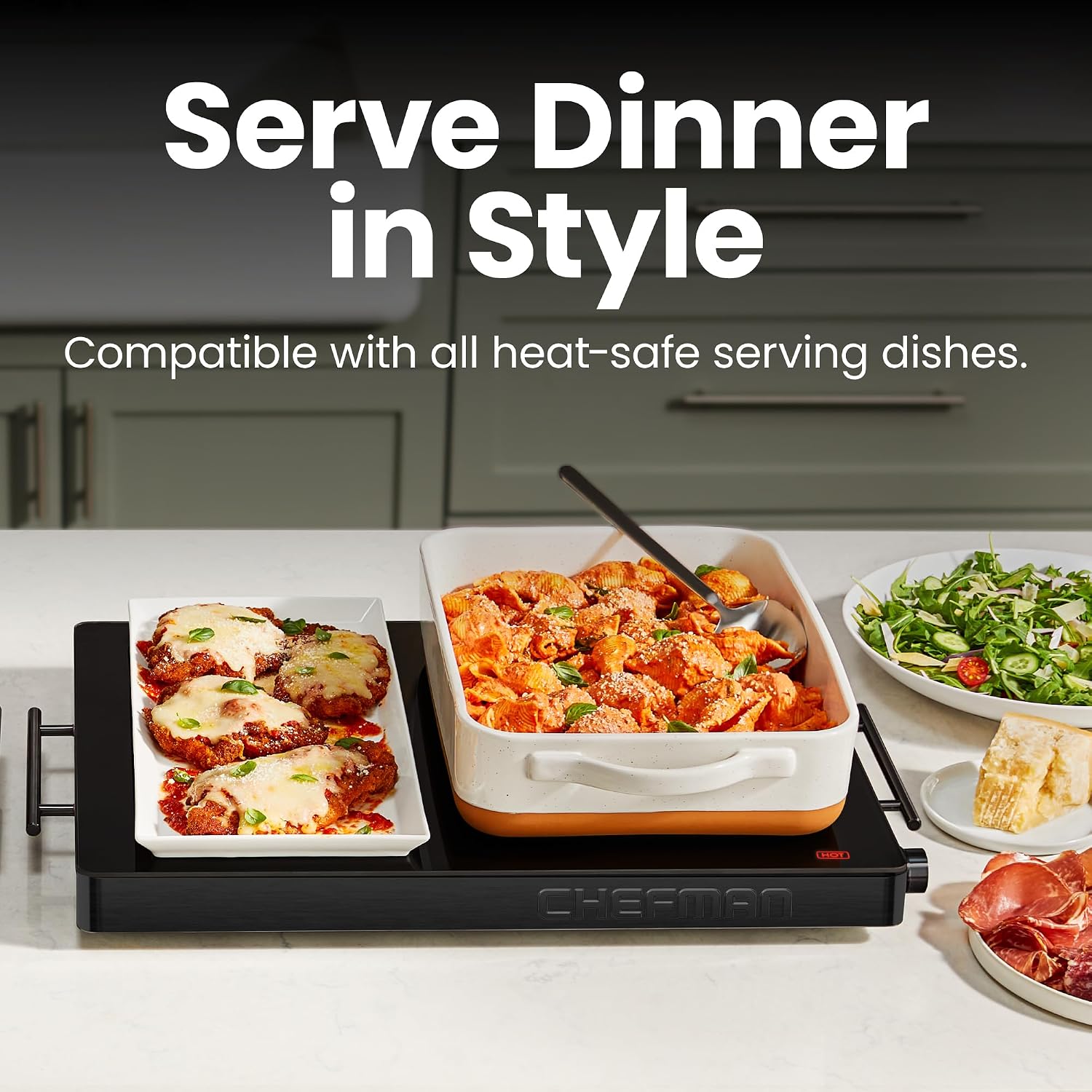 Detalle 2 de Chefman Electric Warming Tray with Adjustable Temperature Control (21” x 16” Glass-Top)