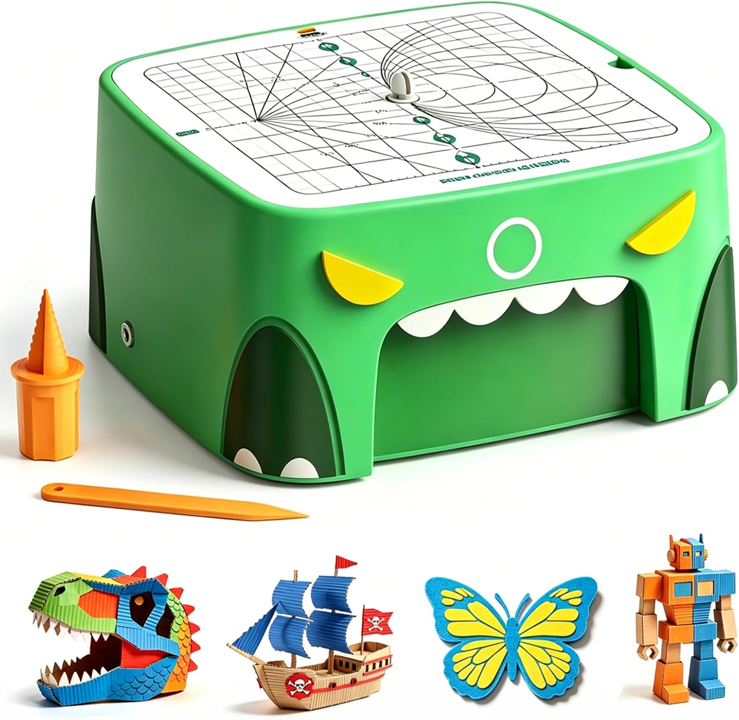Detalle de Elektrischer Kartonschneider für Kinder – Sichere, pädagogische Upcycling-Starthilfe für DIY-Kartonprojekte (C2 Upgrade-Dinosaurier)