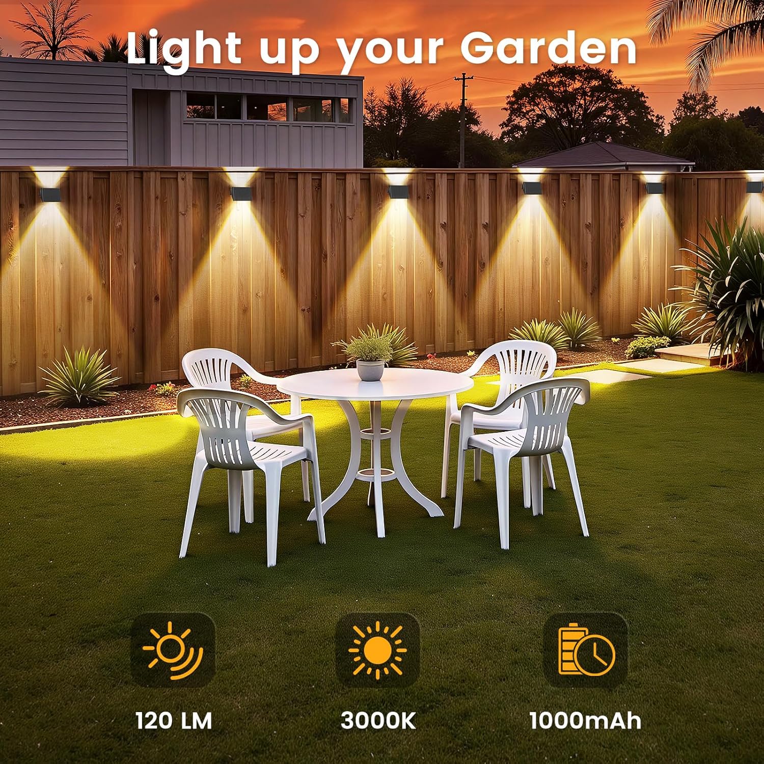 Detalle 2 de Delaiglow Solar Fence Lights Outdoor (8 Pack) – Warm White, IP67 Up & Down Wall Lights