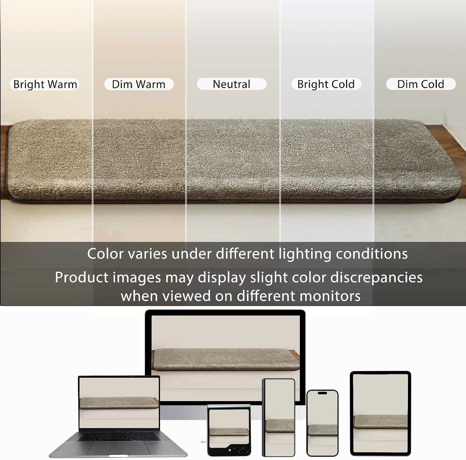 Detalle 1 de PURE ERA Bullnose Stair Treads, 9.5 x 30-Inch Plush Polyester, Cream Gray, 2 Pieces