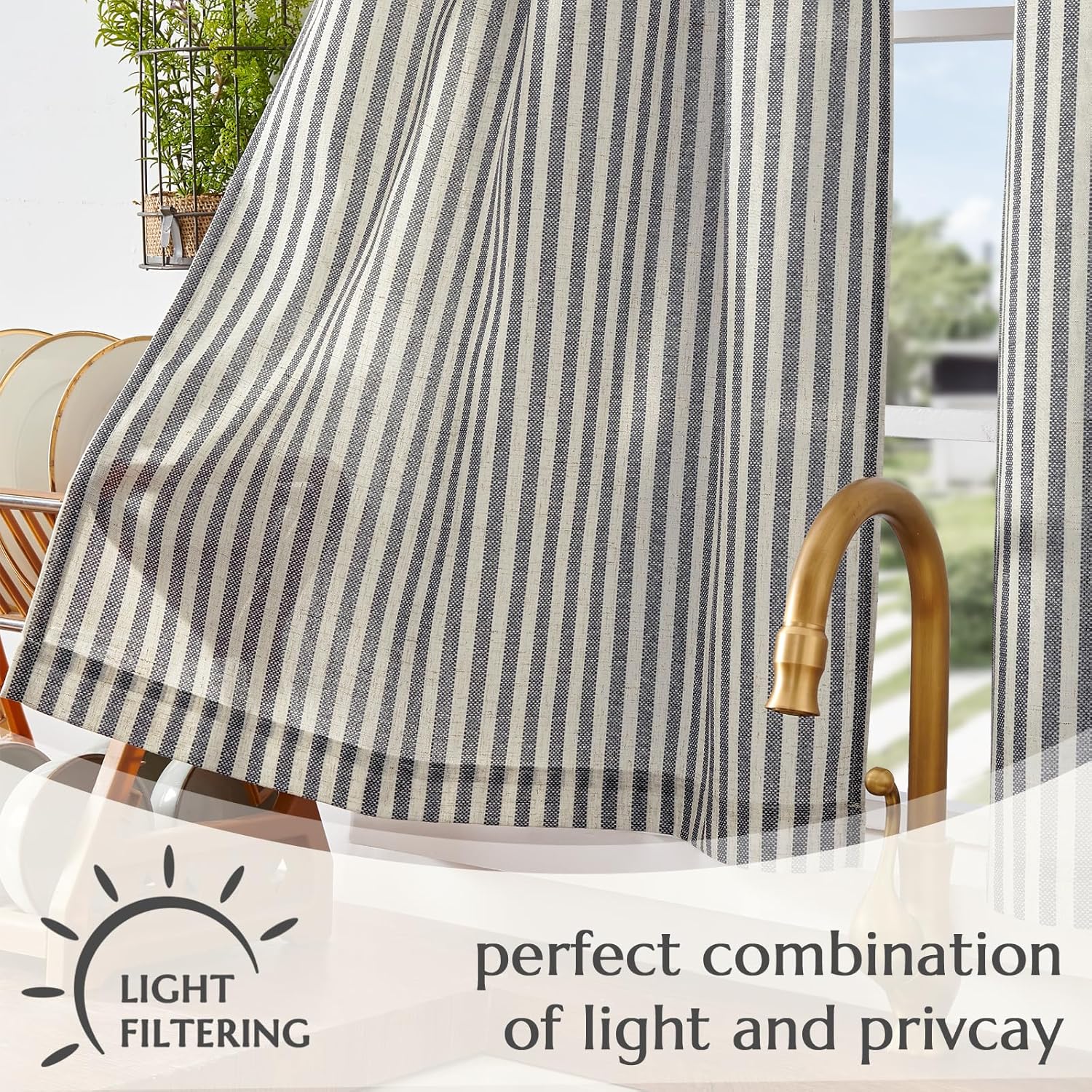 Thumbnail 4 de Jinchan Striped Linen Curtains 24"