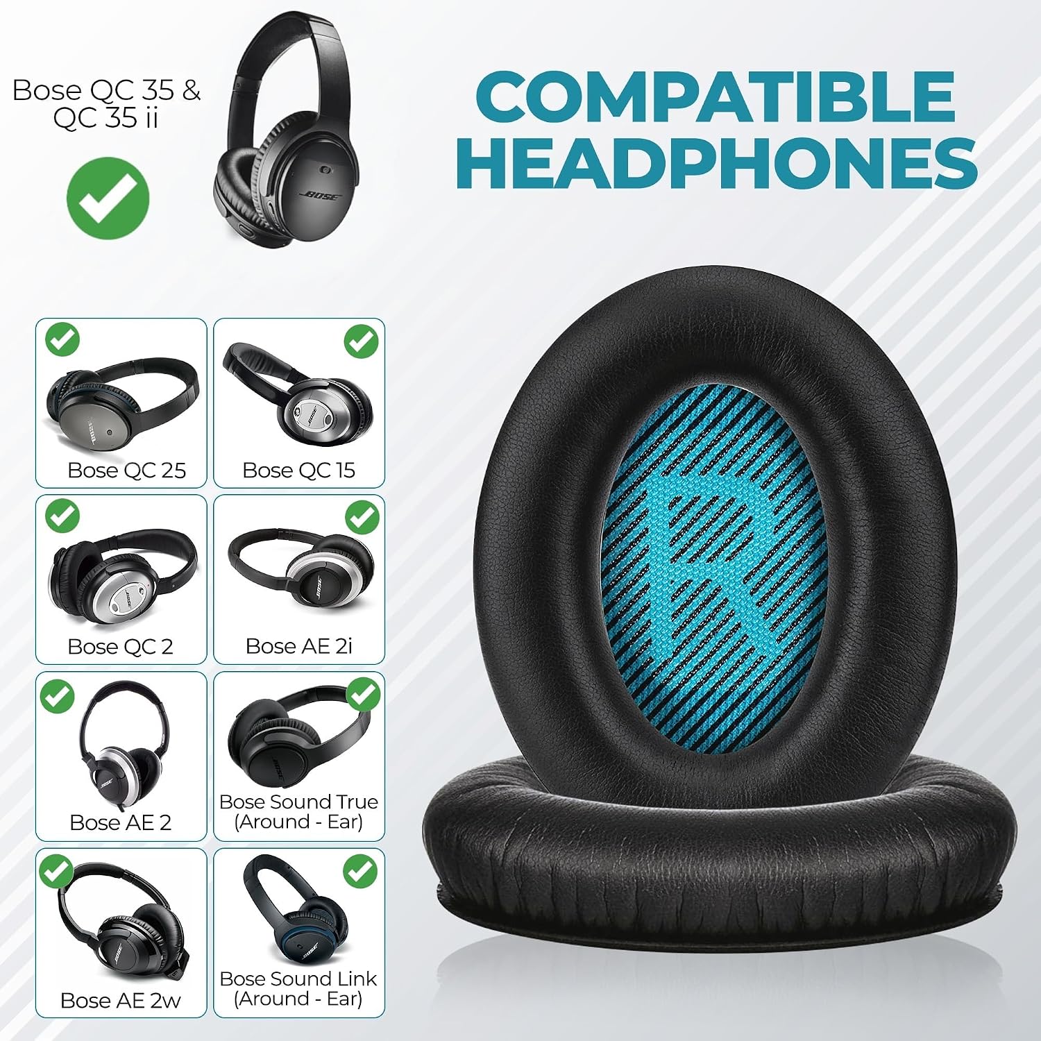 Detalle 2 de GLOBAL TECH Ersatz Ohrpolster für Bose QC35 II