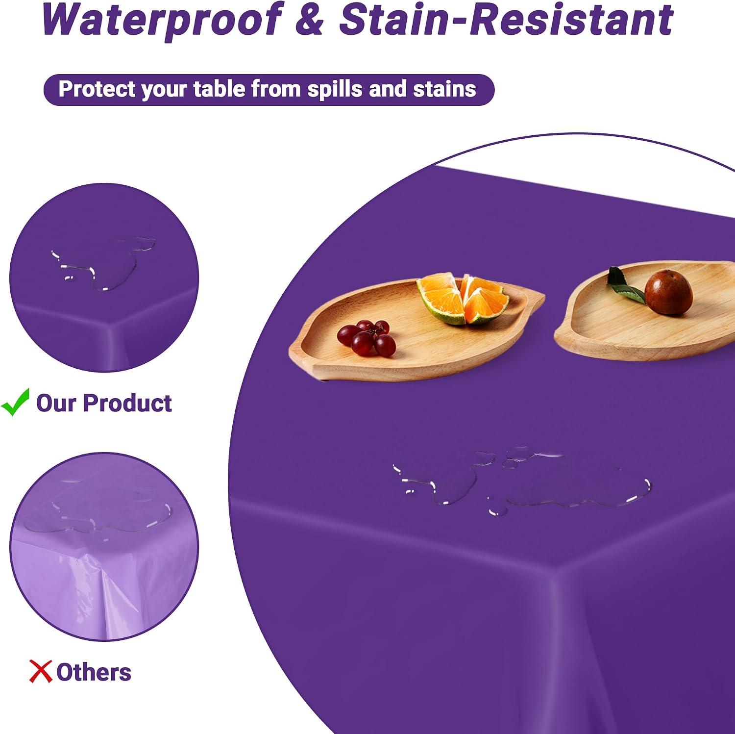 Thumbnail 2 de QZYL 4 PCS Plastic Table Cloth, 54" x 108", Purple – Disposable Party Coverage for 6–8 Foot Tables