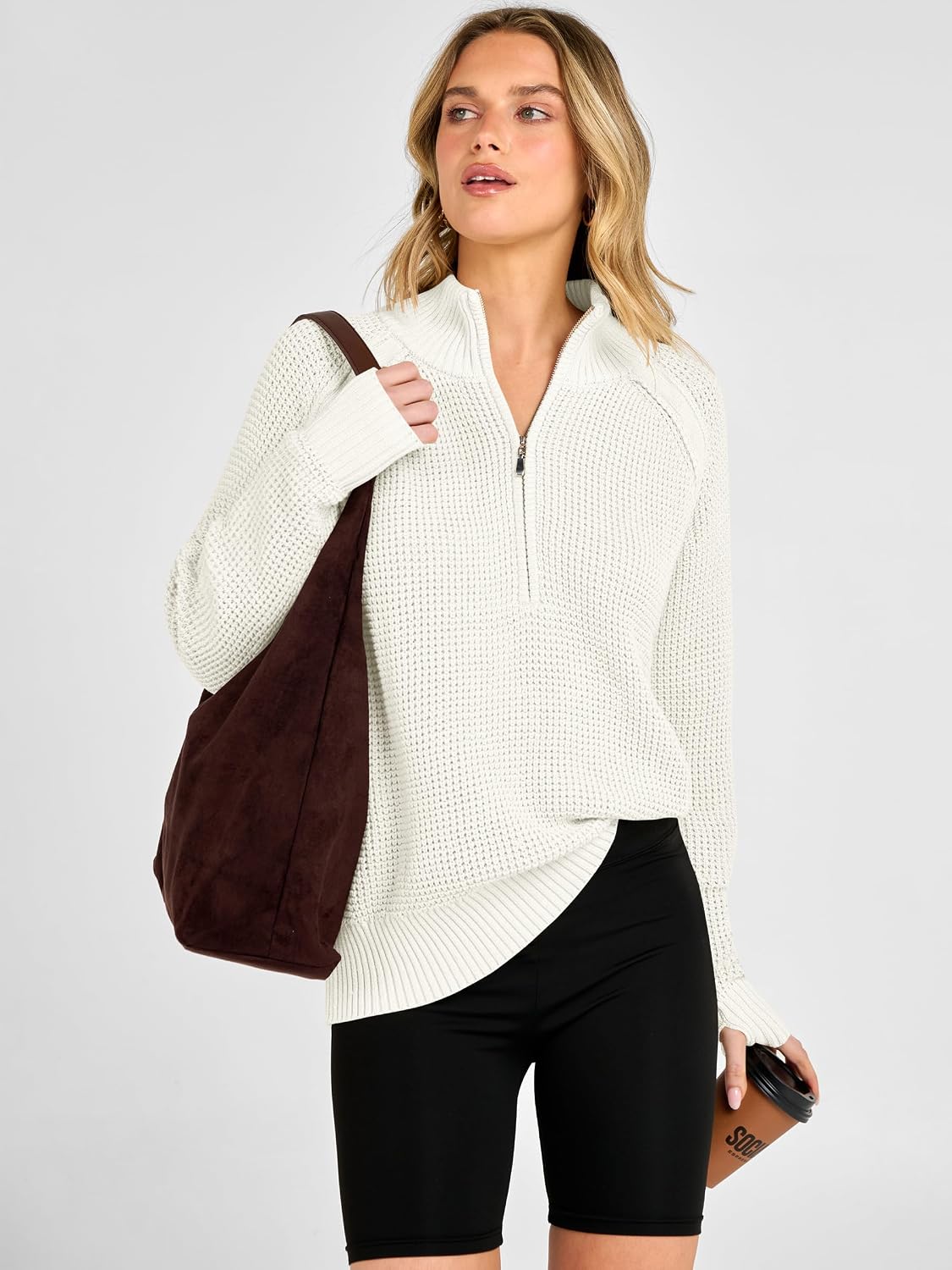 Detalle 1 de ANRABESS Quarter-Zip Sweater in Waffle Knit