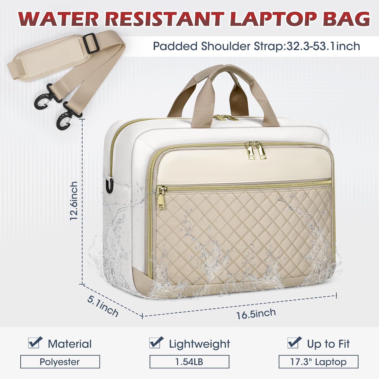 Detalle de NEWHEY Laptoptasche 17,3 Zoll – Damen Aktentasche für Business, wasserdicht und gepolstert