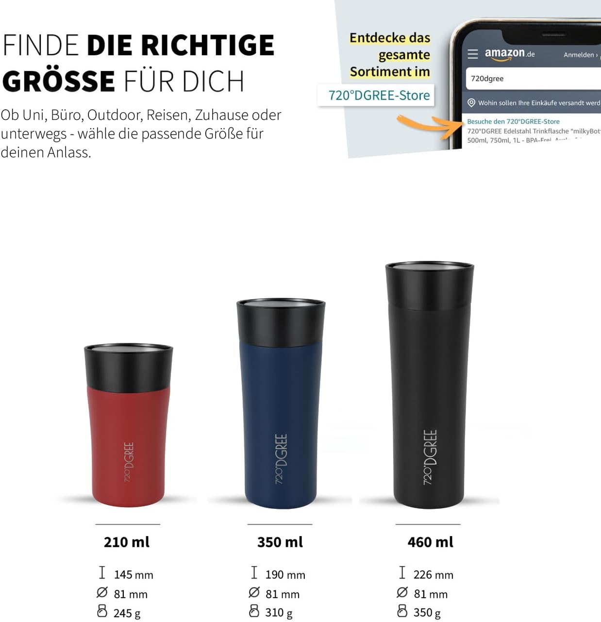 Detalle de 720°DGREE Thermobecher PleasureToGo 2.0, 460 ml – schlanker Travel Mug mit 360°-Trinköffnung, BPA-frei